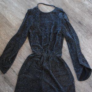 Long sleeve Glitter Romper with Low Back Style